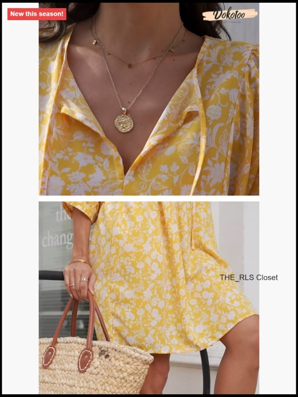 Chiffon Boho Floral Drawstring V-Neck Mini Dress with Lantern Sleeves - Picture 7 of 7